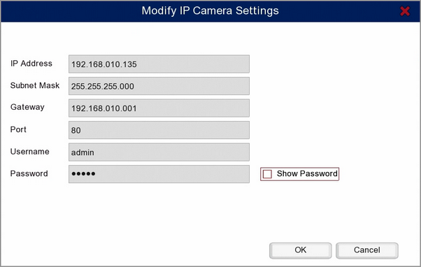 Modify IP Camera Settings Window On A Zip DVR Or NVR